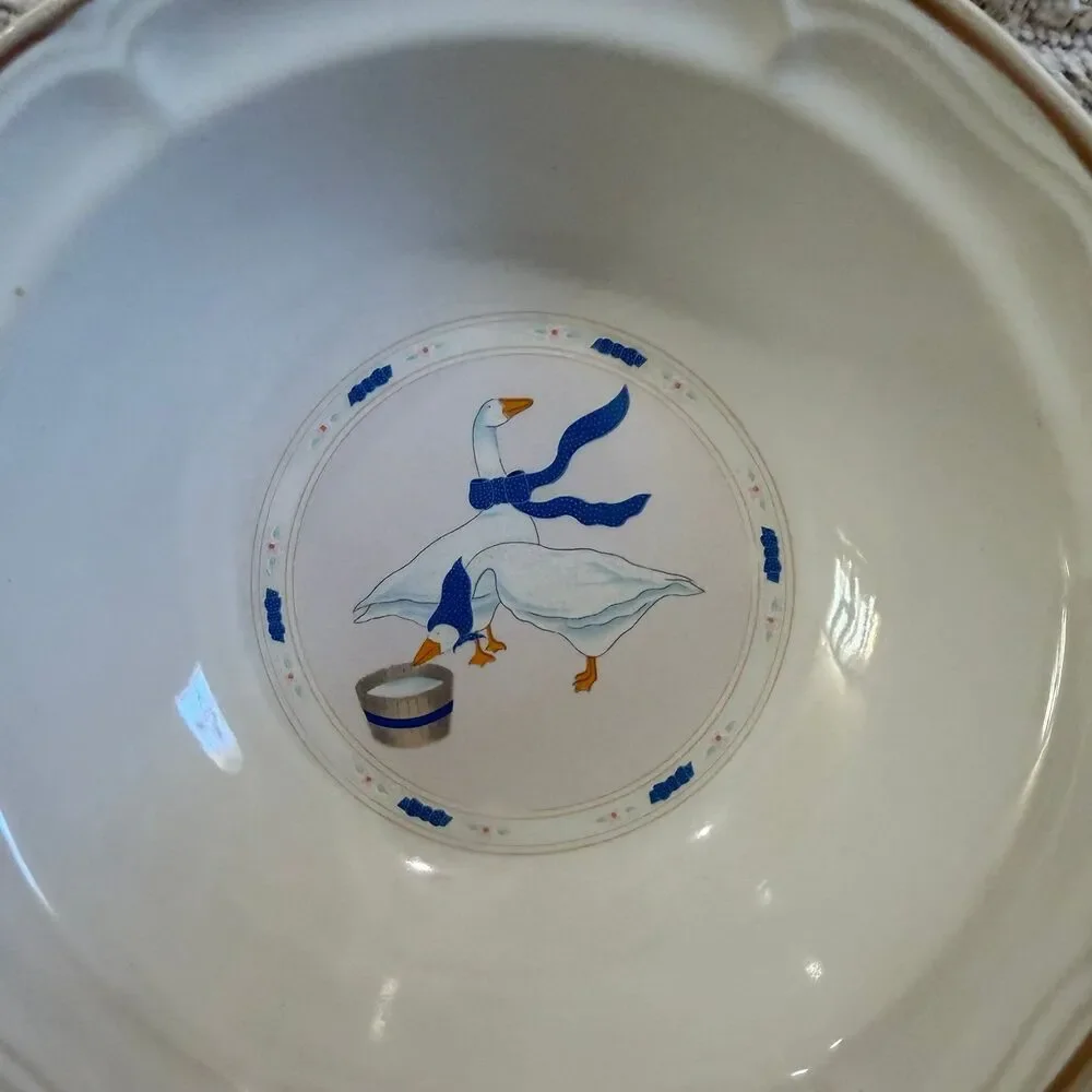 Vintage 1987 Newcor Stoneware Countryside Goose Cereal Soup Bowls Set of 7